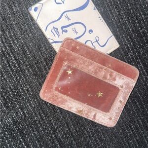 2 Slim Card Holder Wallets- Pink Velvet & Abstract Face Design